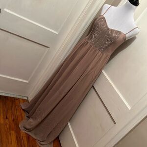 Lucy Paris Chiffon Studded Nude Formal Maxi - Size Large